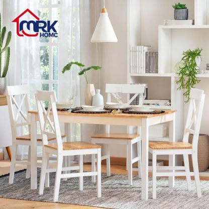 Mesa De Comedor Blanco con 4 Sillas, Madera De Pino, Resistente, Interiores Y Exteriores
