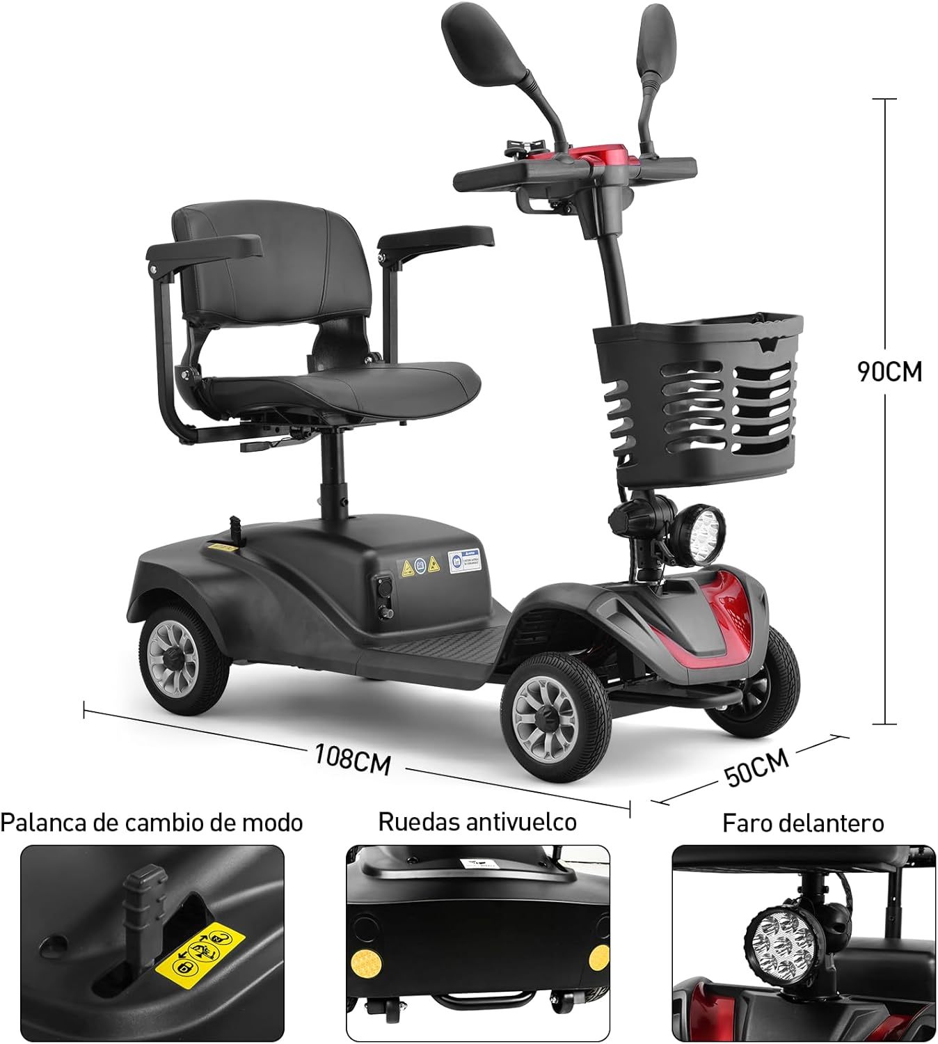 HONEYWHALE YL-07 Scooter Eléctrico Patin de Movilidad de 4 Ruedas, Silla de Ruedas Electrica Plegable para Adultos y Personas Mayores, Batería de 20ah, 28 km con Una Carga Completa, Asiento Ajustable