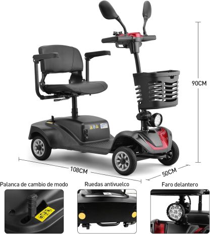 HONEYWHALE YL-07 Scooter Eléctrico Patin de Movilidad de 4 Ruedas, Silla de Ruedas Electrica Plegable para Adultos y Personas Mayores, Batería de 20ah, 28 km con Una Carga Completa, Asiento Ajustable