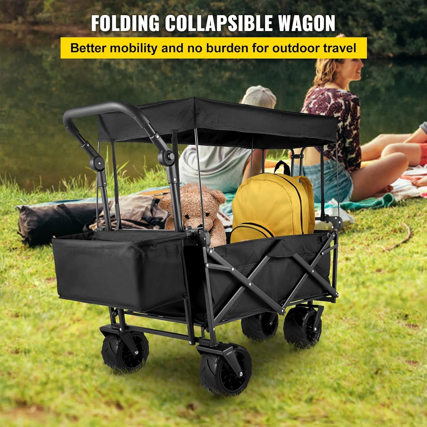 Happbuy - Carrito de jardín Plegable Extragrande con toldo extraíble