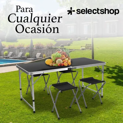 Mesa Plegable Tipo Portafolio 1.20 M Con 4 Sillas Portátiles-clavo