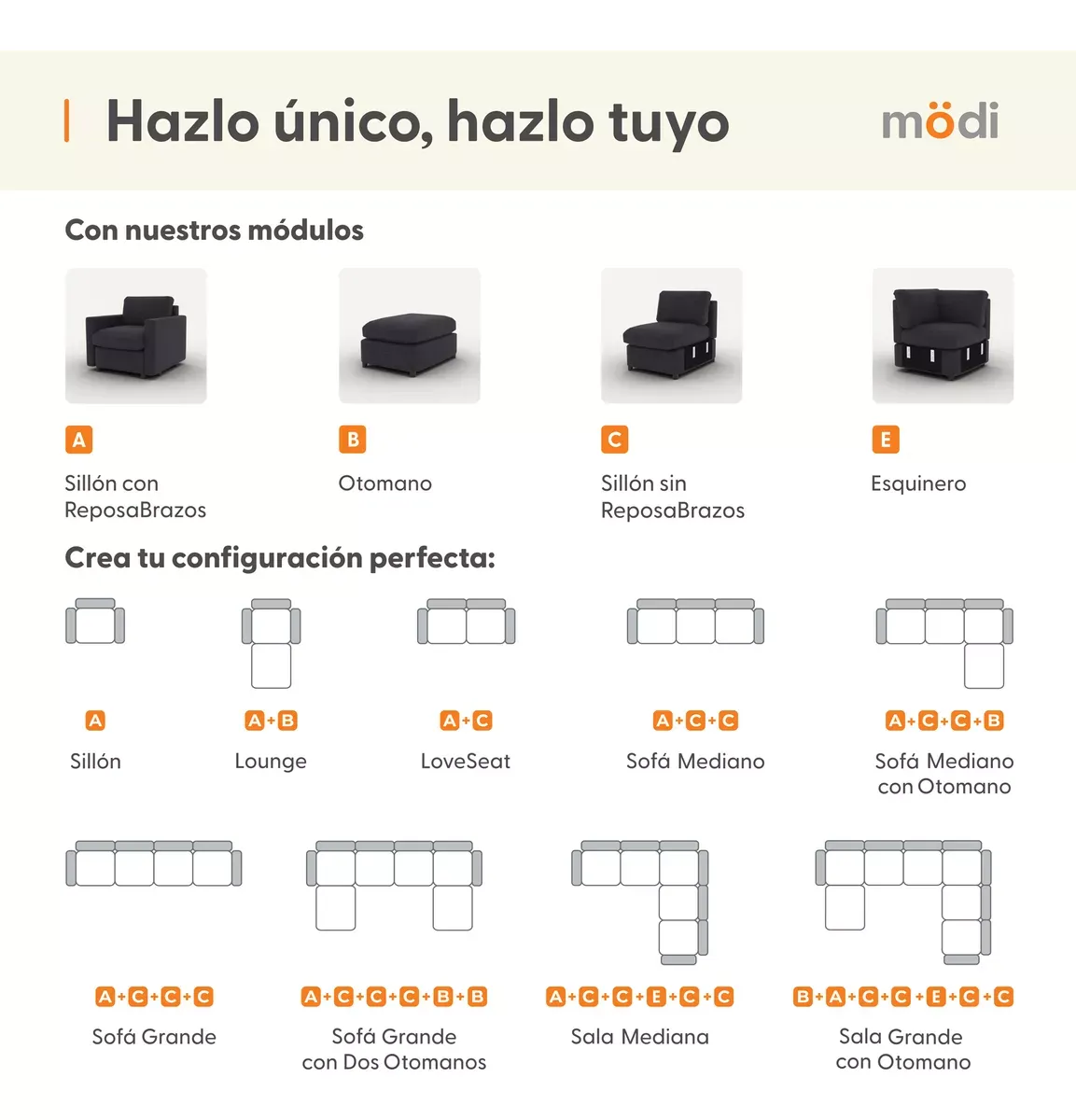 Sala Seccional Modular Esquinera 6 Plazas + Otoman | Moderna