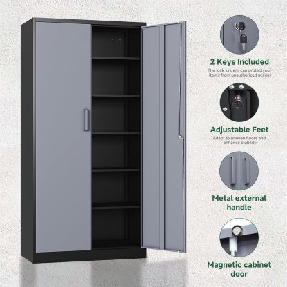 Letaya - Armarios de almacenamiento de metal, 72 pulgadas, clóset de acero con puerta de bloqueo para oficina, hogar, escuela, gimnasio, departamento de bomberos, hotel (color de grano de madera)