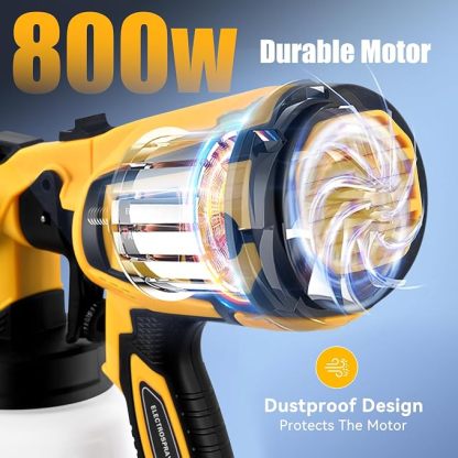 Pistola de Pintura, 800W Pistola para Pintar Eléctrica con Recipiente de 1400ml, Pulverizador de Pintura Multipropósito con 3 Modos de Pulverización y 4 Boquillas para Casas, Paredes, Muebles, Cercas
