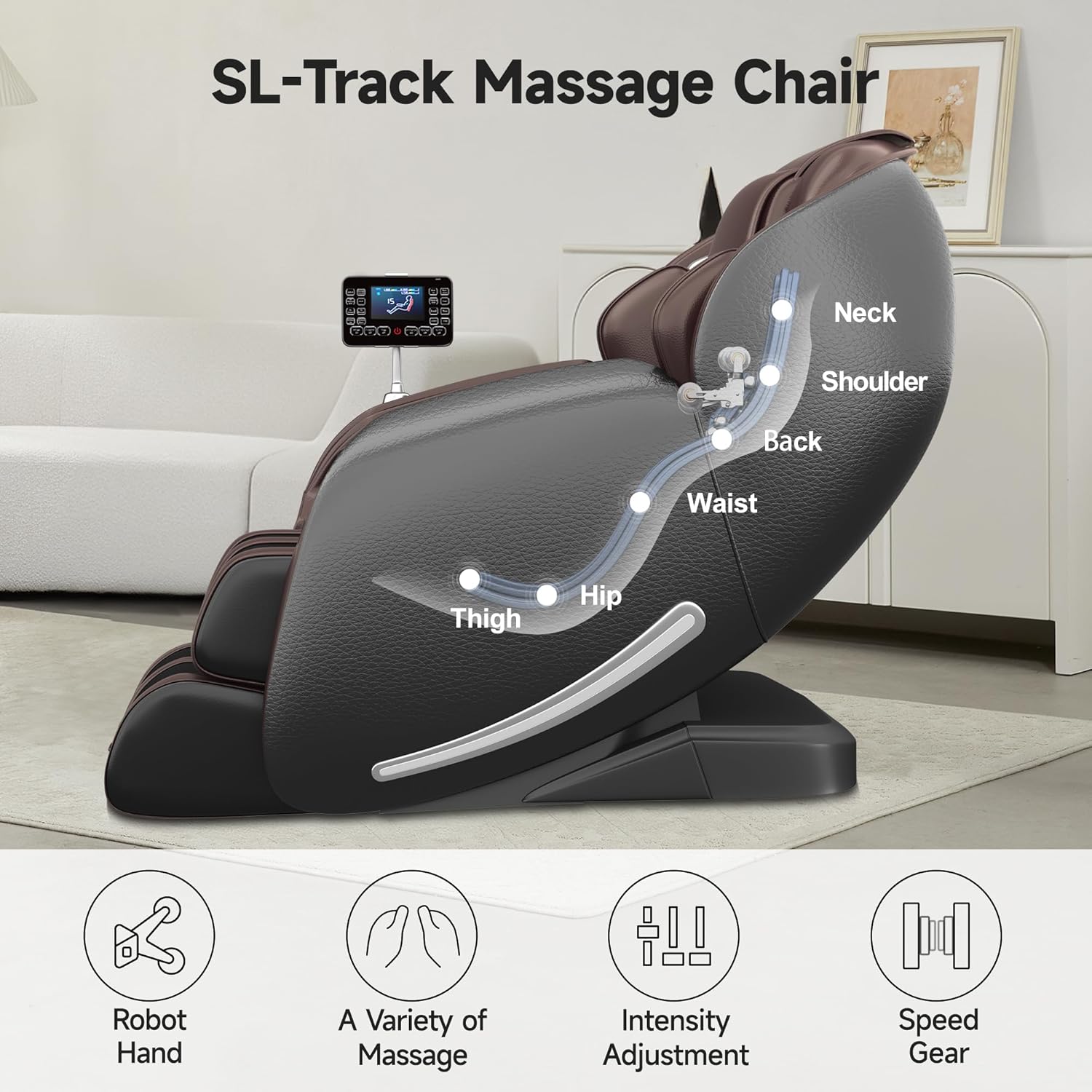 Real Relax - Silla de Masaje Favor-06, Cuerpo Completo Zero Gravity SL-Track Shiatsu Silla reclinable de Masaje con Control de aplicación, Color café