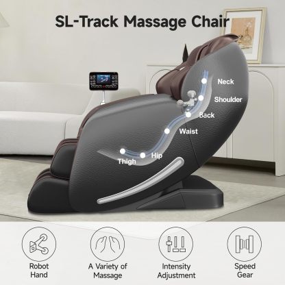 Real Relax - Silla de Masaje Favor-06, Cuerpo Completo Zero Gravity SL-Track Shiatsu Silla reclinable de Masaje con Control de aplicación, Color café