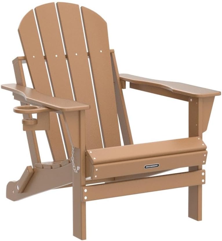 MUCHENGHY Sillas plegables Adirondack, sillas de patio, sillas para hogueras, sillas de exterior, sillas Adirondack de plástico, sillas de césped resistentes a la intemperie con portavasos para terraza, patio trasero, jardín (negro)