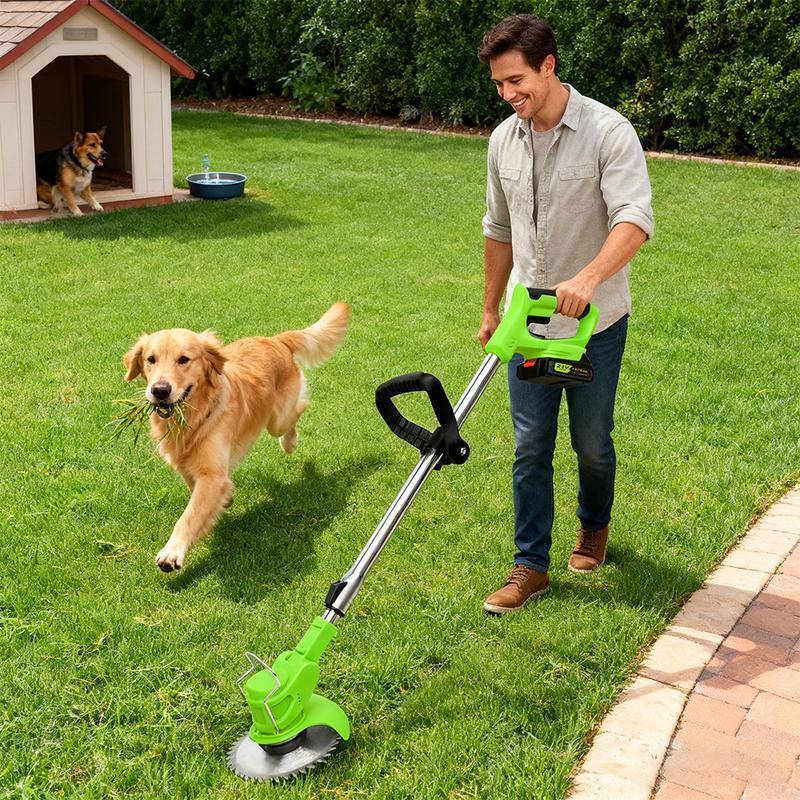 Desbrozadora inalámbrica con 2 baterías, recortadora de césped eléctrica, altura ajustable, cabezal giratorio de 90°, bordeadora de césped ligera, ideas de regalo perfectas