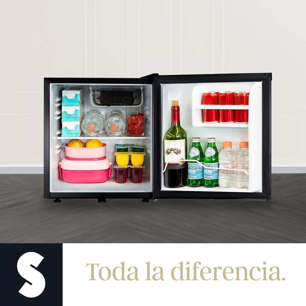 SIGNA Frigobar 46L (1.6 pies cubicos) Mini Refrigerador Compacto Negro Refrigerador Pequeño Con congelador de Acero Inoxidable Ideal Para Espacios Pequeños Frigobar Mini Multifuncional