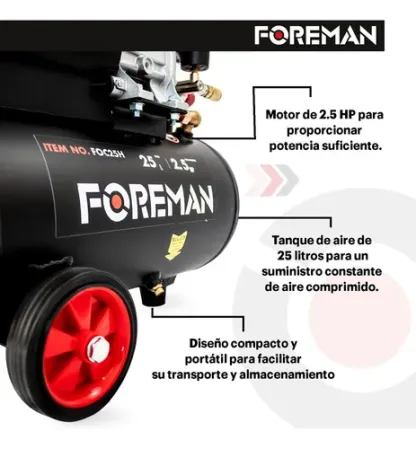 Compresor De Aire Eléctrico Portátil 25L 2.5hp Foreman FO25L