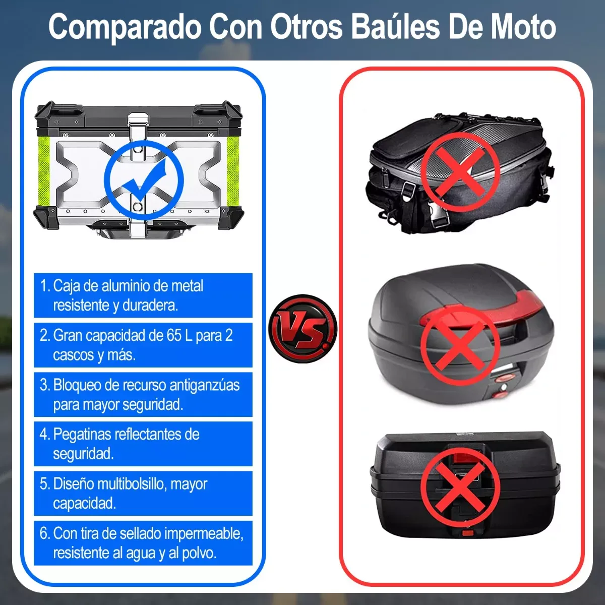 Caja Moto Top Case Aluminio Baul Con Respaldo Para 2 Cascos