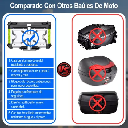 Caja Moto Top Case Aluminio Baul Con Respaldo Para 2 Cascos