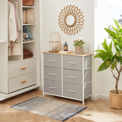 Lifewit Cómoda para Dormitorio, Cómoda de 6 Cajones de Tela, Módulo de Almacenaje para Armario, Salón, Pasillo, Dormitorio, Oficina, Estructura de Acero y Tablero de Madera, Gris Claro