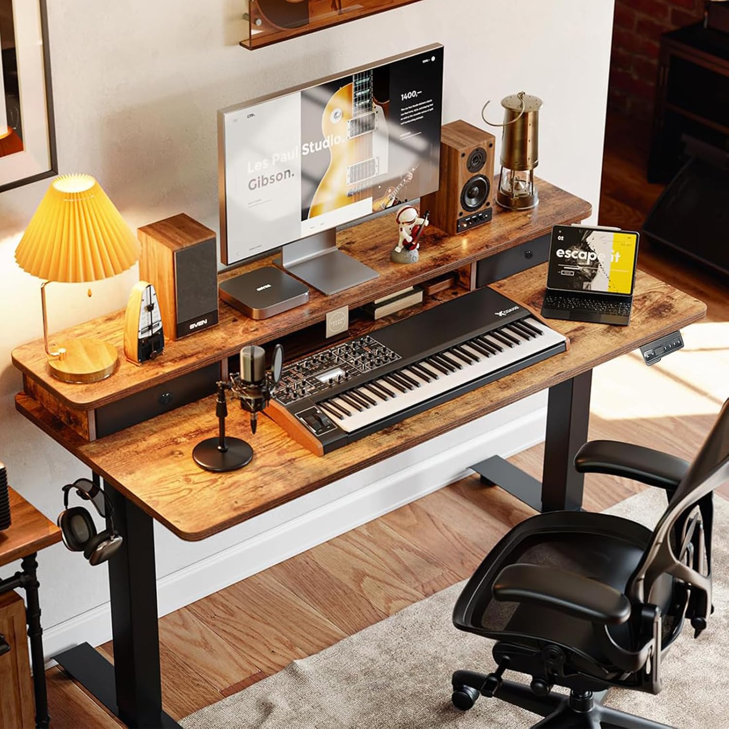 Meeyoga Escritorio Elevable Eléctrico - Mesa Vertical de 55 x 24 Pulgadas con Estante de Almacenamiento, Mesa Sentada con Paneles de Empalme, Estación de Trabajo Ergonómico Lifting Table