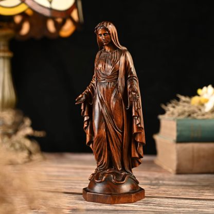 BGCOPPER - Estatua de madera de Virgen María, adorno de figura virgen católica, regalo religioso para decoración del hogar, Navidad, 8.6 pulgadas