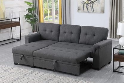 Lilola Home Lucca Sofá seccional Reversible, sillón de Almacenamiento, Cama extraíble, salón en Forma de L, Gris Acero, Lino
