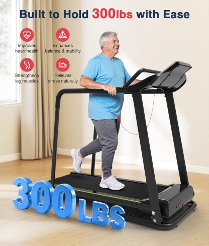 Redliro - Cinta de correr para caminar con pasamanos largos para equilibrio, mÃ¡quina de ejercicio de recuperaciÃ³n de fitness, plegable para uso domÃ©stico con soporte para telÃ©fono y taza