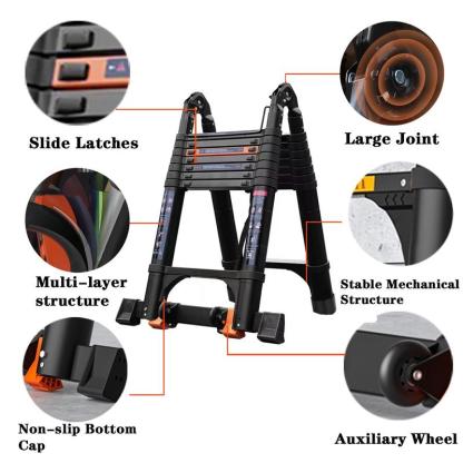 Escalera telescópica de 5 metros (16,5 pies) con estructura en A, escalera plegable portátil de extensión, escalera telescópica compacta multiusos para trabajos al aire libre, capacidad máxima de 150 kg (330 lbs), TikTokShopBlackFriday