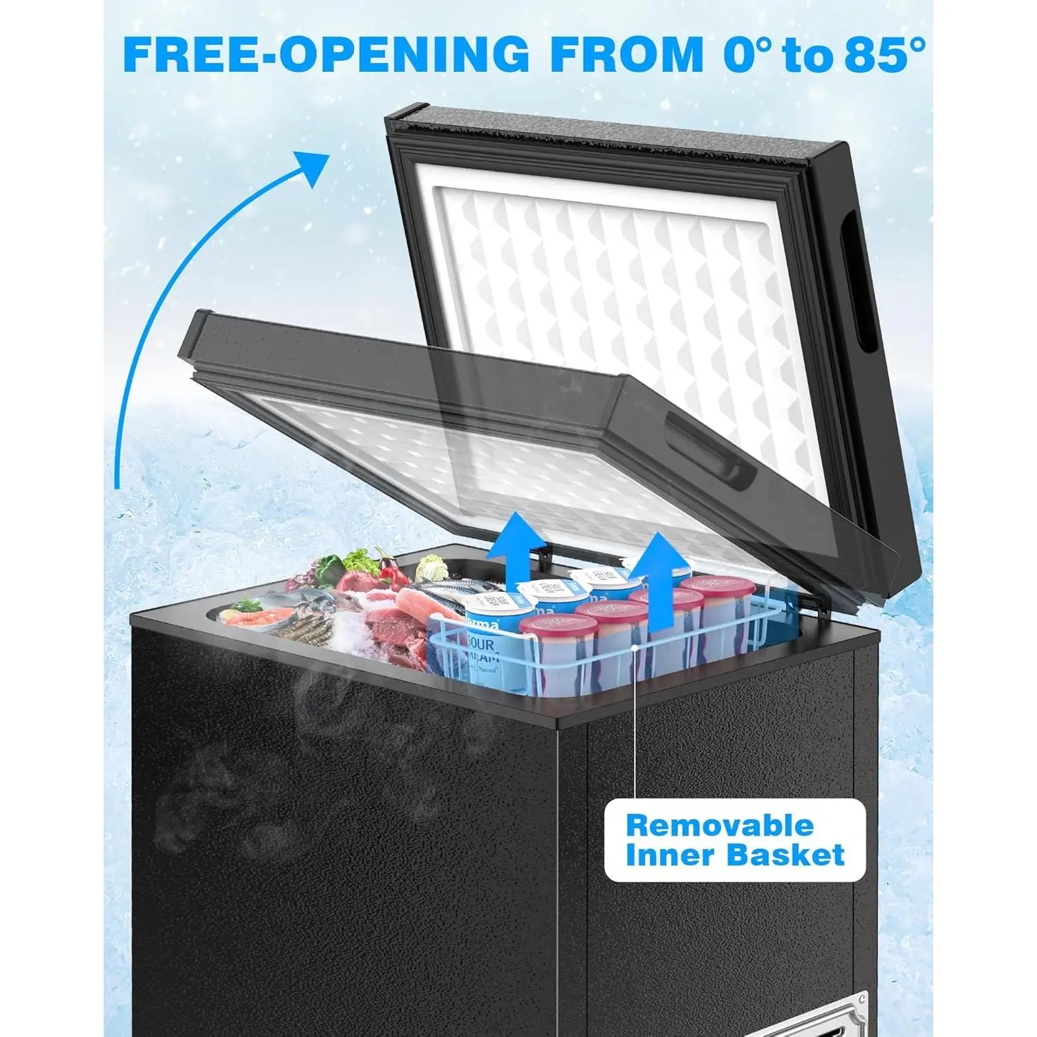 ❄️Congelador horizontal COWSAR de 1,8 pies cúbicos: un electrodoméstico de cocina independiente de carga superior con cesta de almacenamiento extraíble, desagüe inferior para descongelación y termostato ajustable; compacto e ideal para congelar en apartam