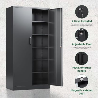 Letaya - Armarios de almacenamiento de metal con puerta de cerradura, armarios de acero, 5 estantes ajustables para el hogar, oficina, almacén (blanco)