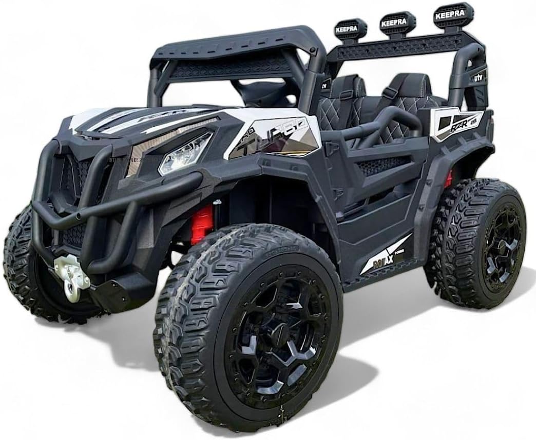 RZR Premium - montable electrico Todo Terreno con 4 Motores de 30 W, Asientos de Piel, Control Remoto, cinturón de Seguridad y Luces LED Brillantes para niños de 3 a 8 años.