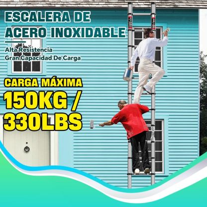 Escalera Telescópica 5 Metros Escalera de Tijera Aceros Inoxidables Plegable 2.5M+2.5M, Multiusos Retráctil Portátiles, Soporta 150 kg con Bloqueos de Seguridad