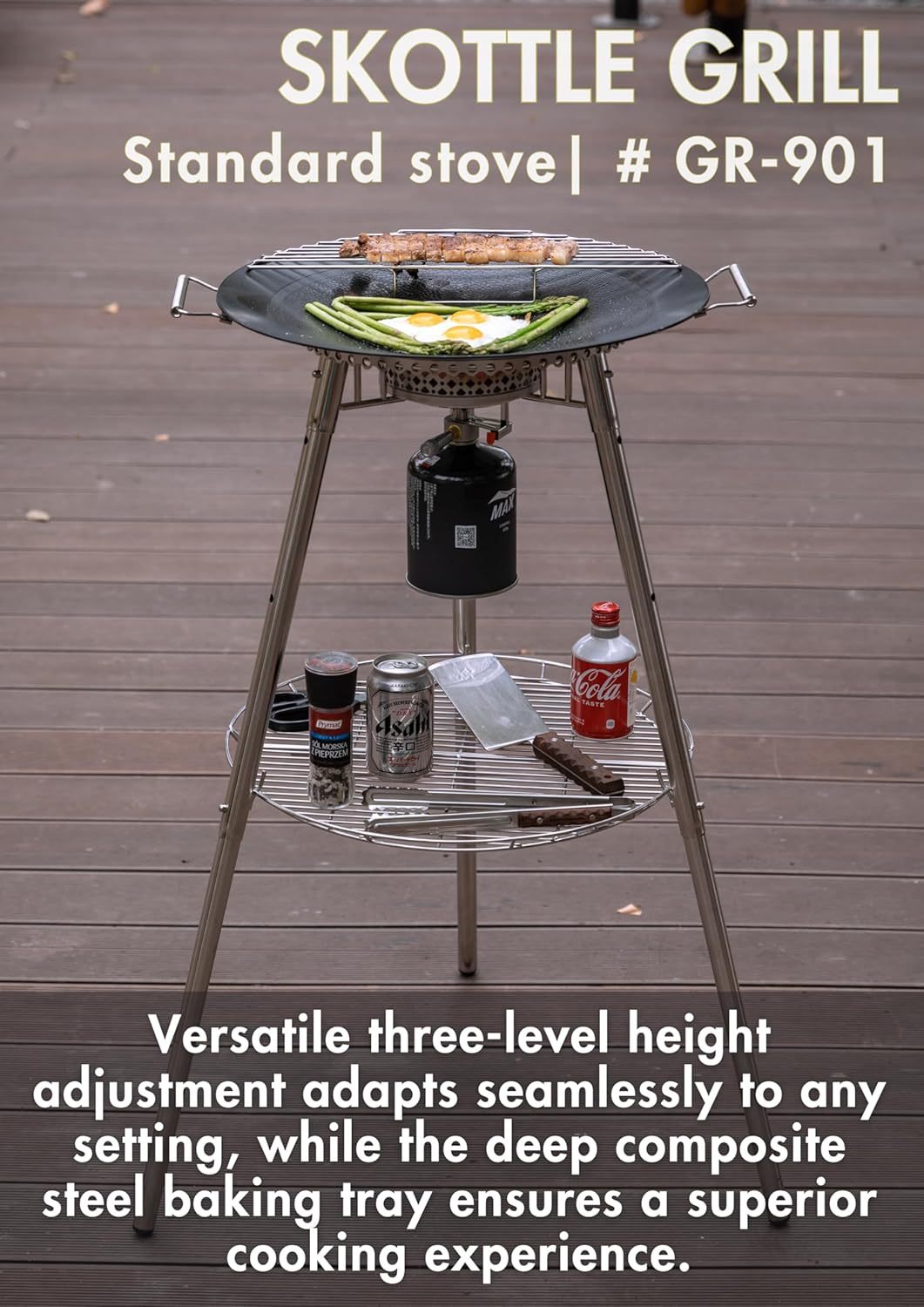 CAMPINGMOON GR-901 - Plancha para barbacoa de 18 pulgadas con válvula Lindal EN417 - Bote estándar para estufa de gas, soporte para quemadores de estufa de gas, soporte para parrilla de horno, kit de