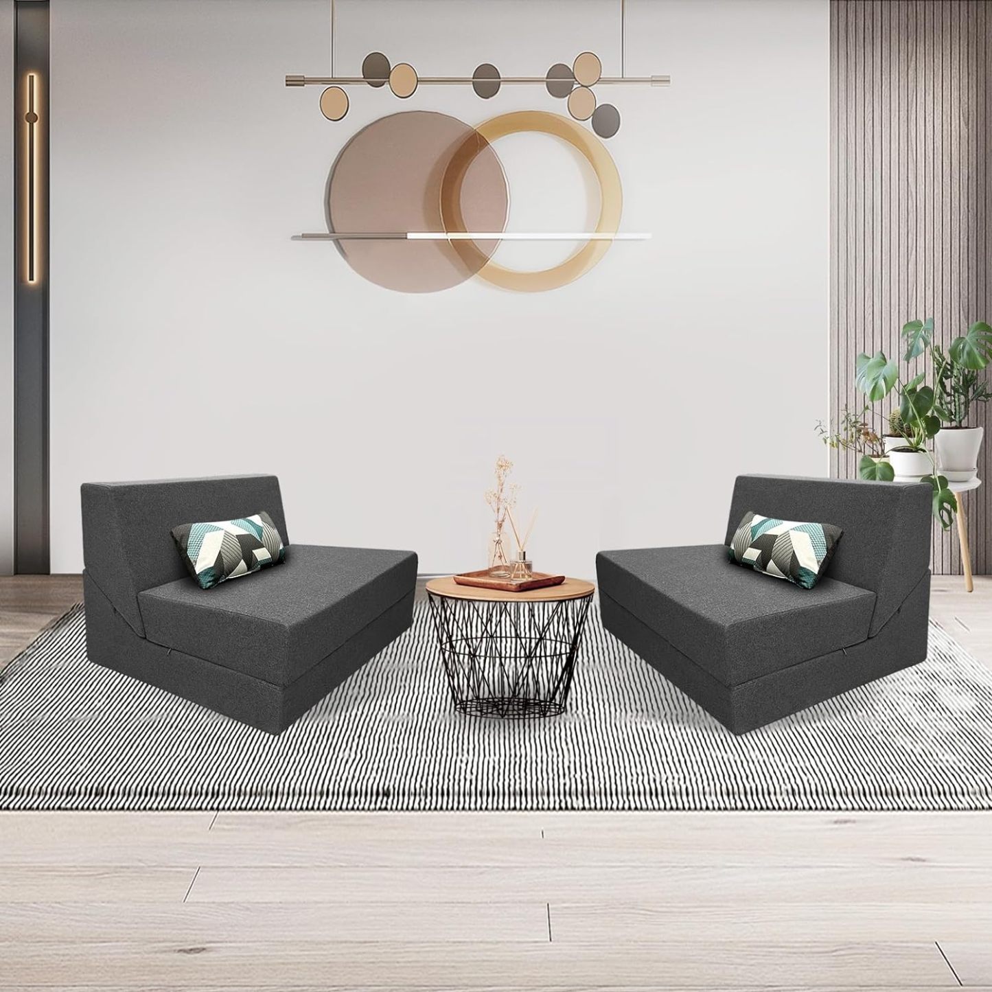 Nigoone - Sofá plegable tamaño Queen de espuma viscoelástica con 2 almohadas, sillón perezoso, triple futón, camas convertibles, funda lavable, gris oscuro