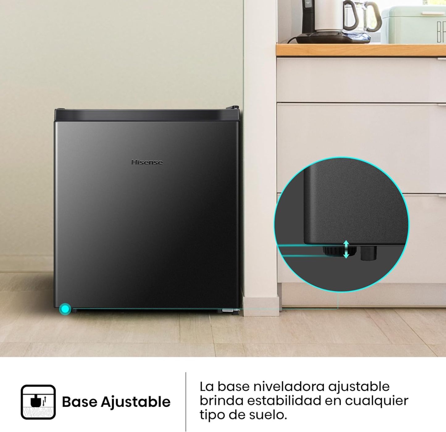 Hisense RR16D6ABX1- Frigobar, 1.6 pies cúbicos, Congelador independiente, Termostato ajustable, Estantes para botellas de 2 litros, 45x47x50cm(AnchoxLargoxAlto), Negro