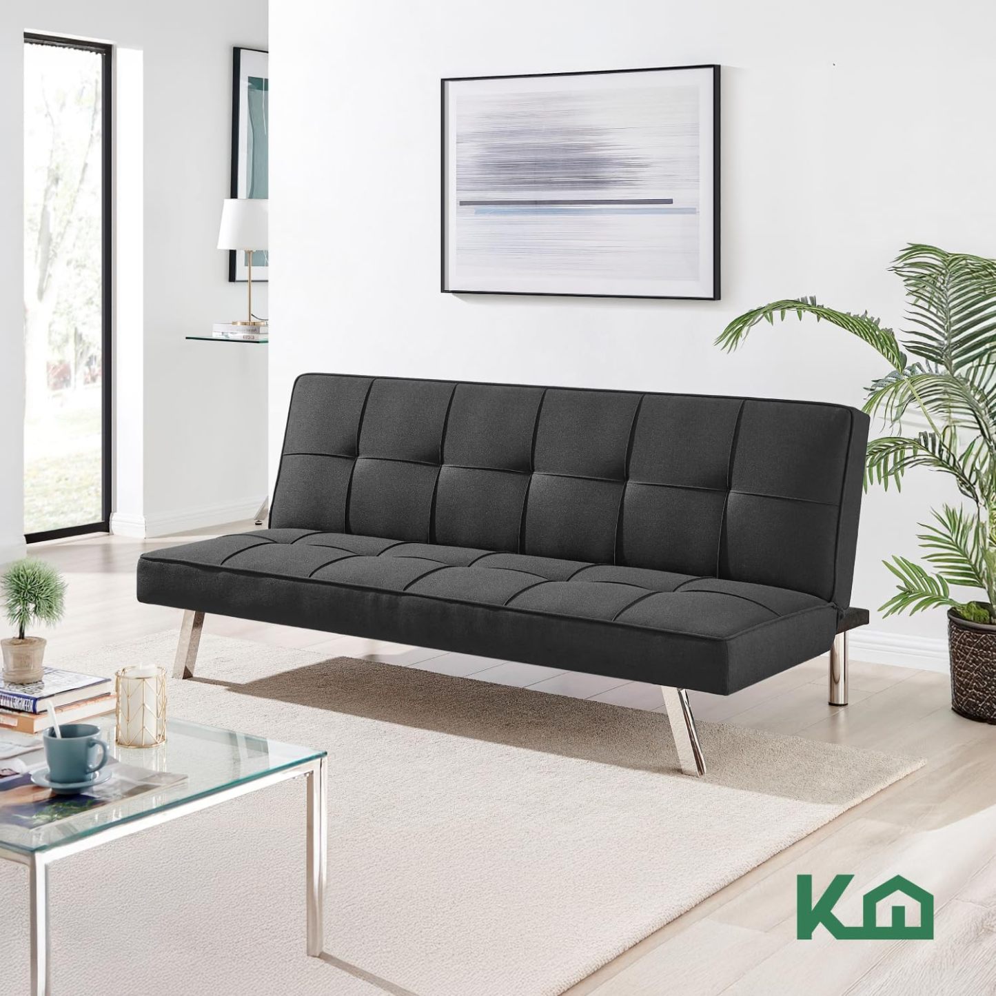 Kingshouse | Sillón Sofá Cama Plegable Vega - Sala Moderna Minimalista - Tapizado Poliéster - Acolchoado - Estructura De Madera - Gris - para 3 Personas - Departamento o Casa