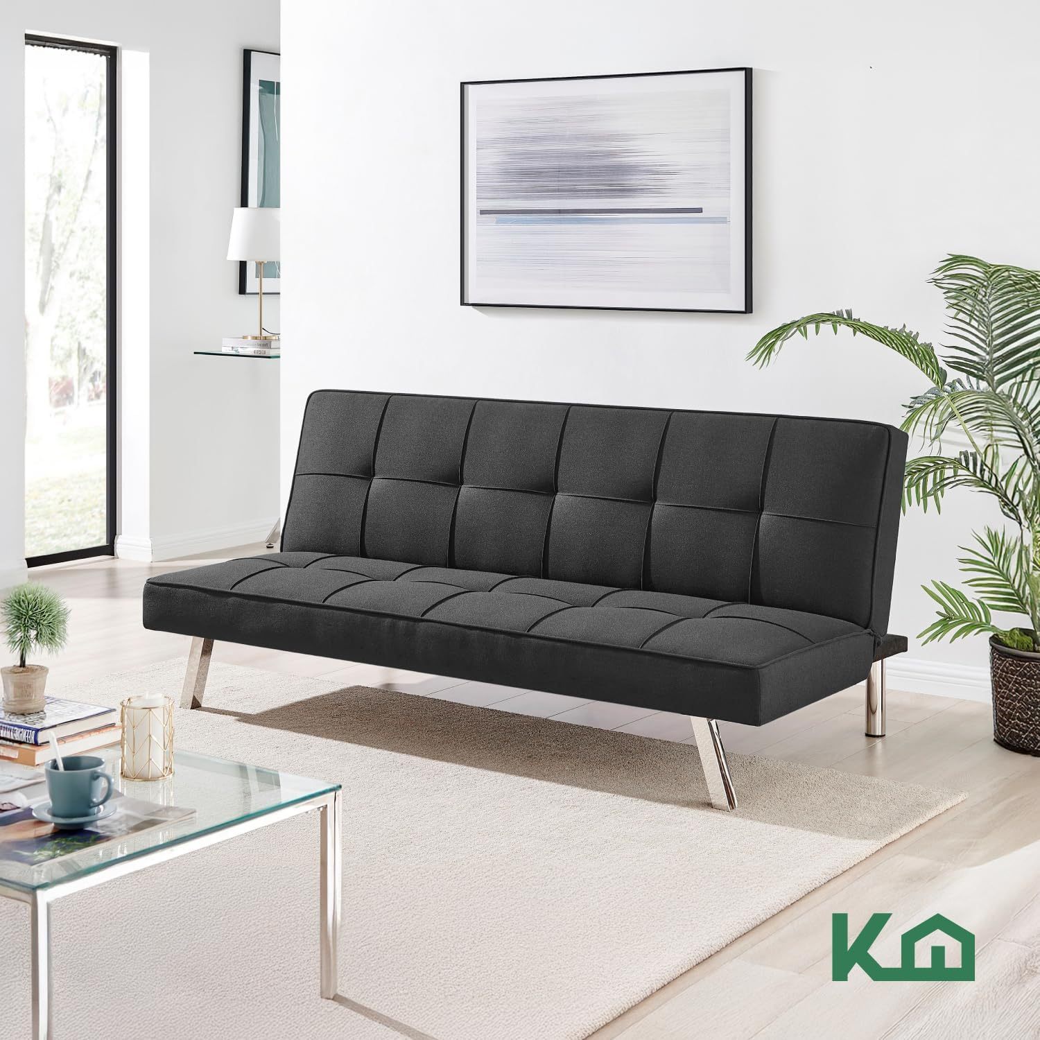 Kingshouse | Sillón Sofá Cama Plegable Vega - Sala Moderna Minimalista - Tapizado Poliéster - Acolchoado - Estructura De Madera - Gris - para 3 Personas - Departamento o Casa