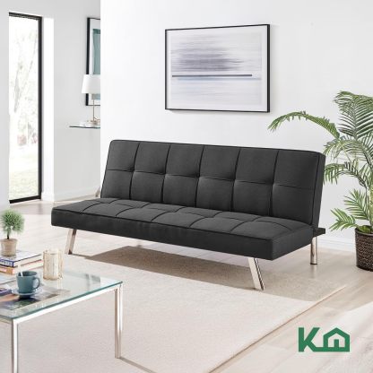 Kingshouse | Sillón Sofá Cama Plegable Vega - Sala Moderna Minimalista - Tapizado Poliéster - Acolchoado - Estructura De Madera - Gris - para 3 Personas - Departamento o Casa