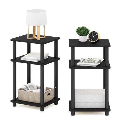 Mesa auxiliar Furinno Just de 3 niveles Turn-N-Tube, paquete de 2 unidades, americano/negra