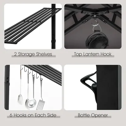 [Regalo para el Día de la Madre] Cenador para Parrilla con Toldo Lateral — Cenador de 2 Niveles para Barbacoa con Estantes, Ganchos Colgantes y Abrebotellas — Toldo Exterior para Parrilla (Ideal para Patio Trasero, Jardín o Zona de Piscina)