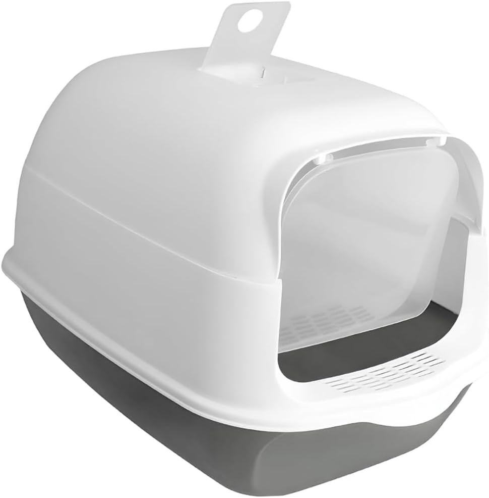 Raganet, Arenero/Inodoro para Gato Cerrado de 50cm X 35cm X 33cm, Caja de Arena para Gatos con Tapa y Puerta Abatible, Antiolores, Facil de Limpiar, Incluye Pala (Gris)