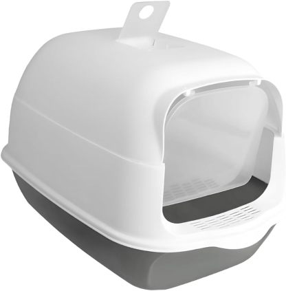 Raganet, Arenero/Inodoro para Gato Cerrado de 50cm X 35cm X 33cm, Caja de Arena para Gatos con Tapa y Puerta Abatible, Antiolores, Facil de Limpiar, Incluye Pala (Gris)