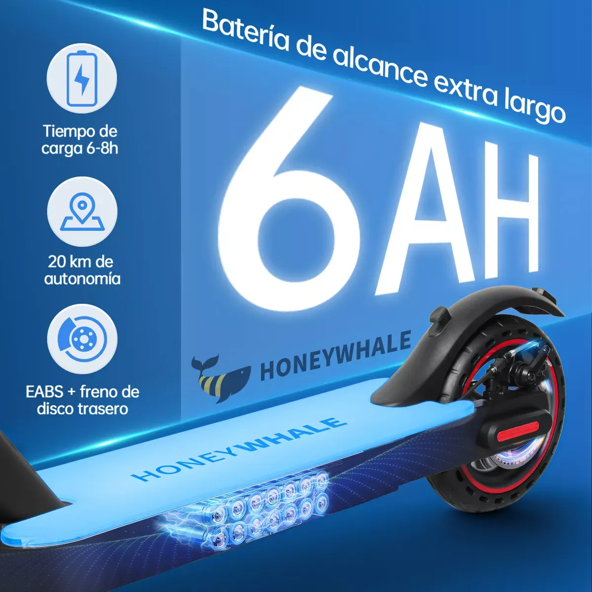 Scooter Eléctrico Patín Plegable Para Adultos S2-V2 Honey Whale Patin Electrico Con Motor Sin Escobillas Potencia Máxima 500w, Velocidad Máxima De 30km/h Con Luz Led En 4 Colores-Guantes
