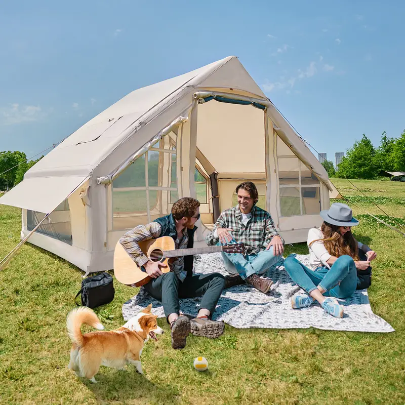 Coche de campaña inflable con bomba - Tiendas de glamping de aire, fácil de montar, tienda inflable impermeable de Oxford, tienda de cabina de 4-6 personas con ventana de chimenea y malla