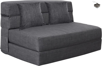 Nigoone - Sofá plegable tamaño Queen de espuma viscoelástica con 2 almohadas, sillón perezoso, triple futón, camas convertibles, funda lavable, gris oscuro
