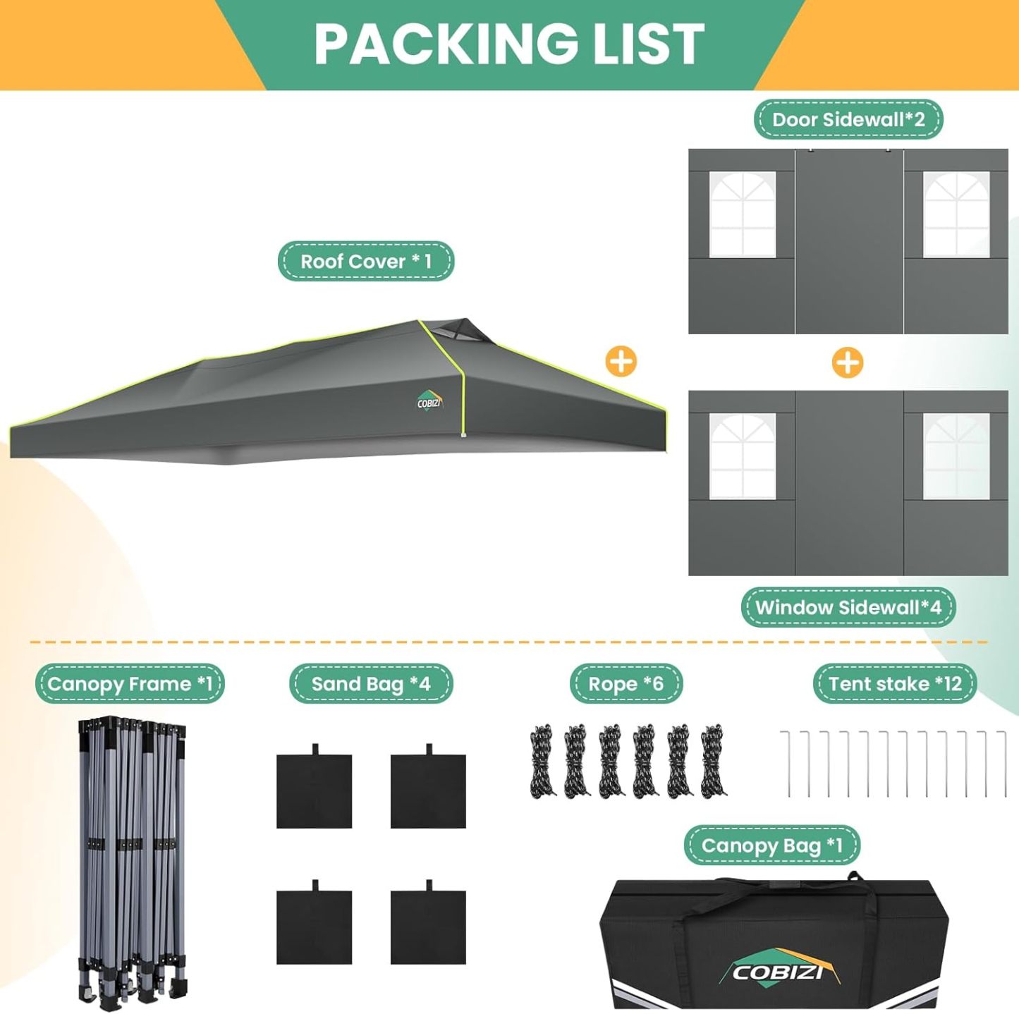 COBIZI - Tienda de campaña desplegable de 10 x 20 Pulgadas, Tienda de campaña instantánea Comercial para Bodas, Fiestas con 3 Altura Ajustable, toldo Ez Up para Exteriores, Impermeable, UPF50+ con