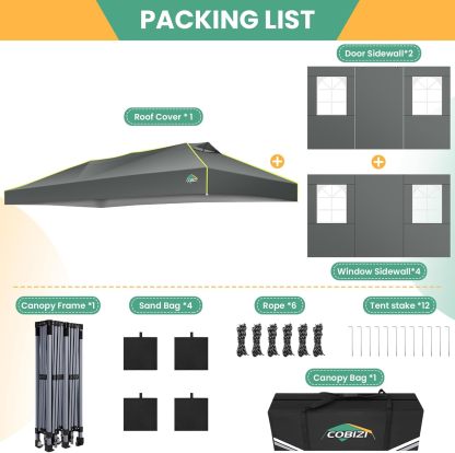 COBIZI - Tienda de campaña desplegable de 10 x 20 Pulgadas, Tienda de campaña instantánea Comercial para Bodas, Fiestas con 3 Altura Ajustable, toldo Ez Up para Exteriores, Impermeable, UPF50+ con