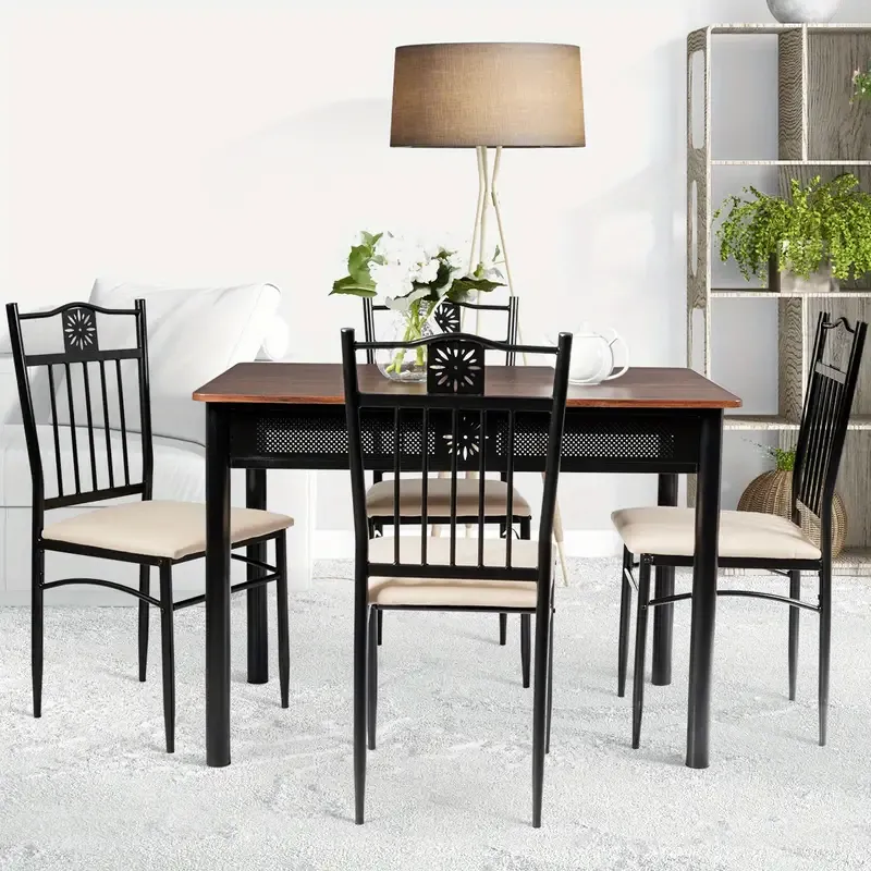 Conjunto de comedor Lifezeal de 5 piezas, mesa de metal y 4 sillas, muebles de cocina y desayuno.