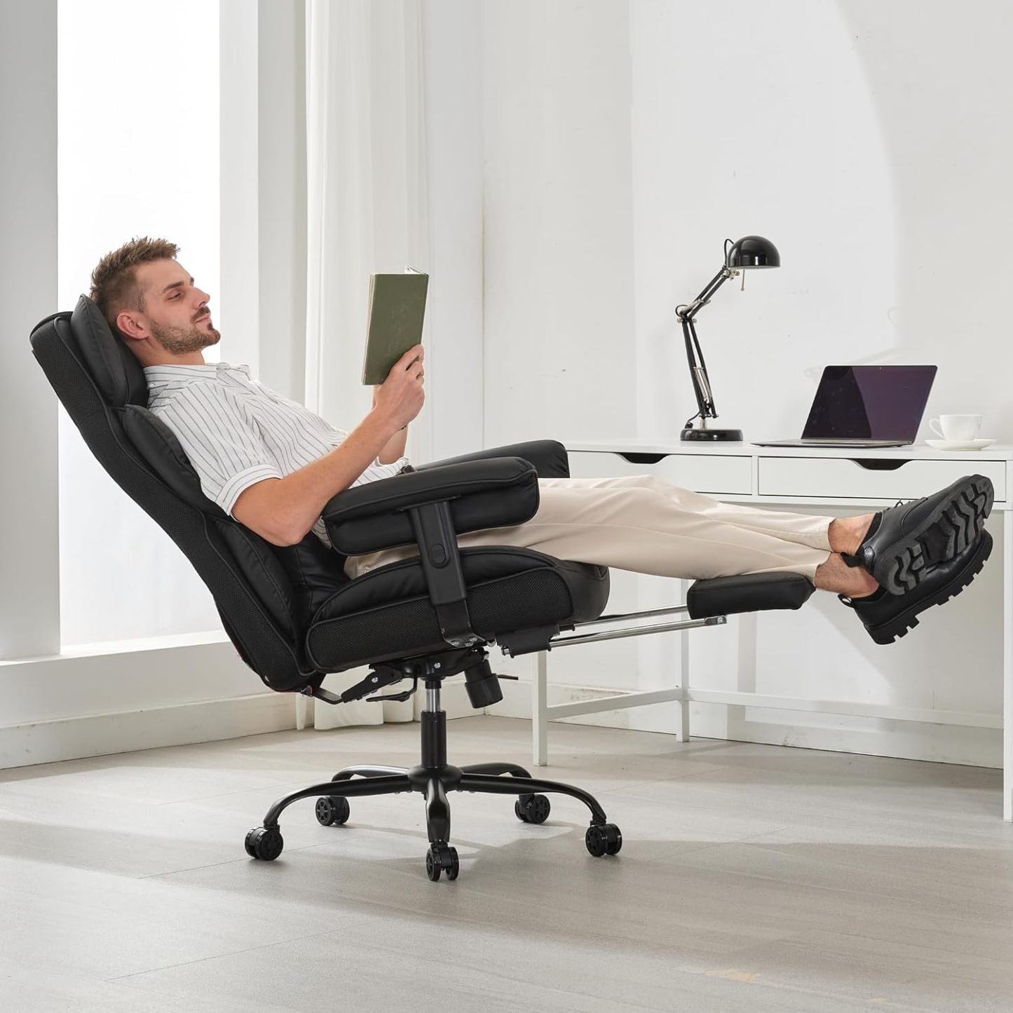 Gzagdecr - Silla de oficina grande y alta de 400 libras, silla de juego de piel sintético con respaldo alto, silla reclinable, silla de oficina ergonómica ejecutiva, soporte lumbar, silla de