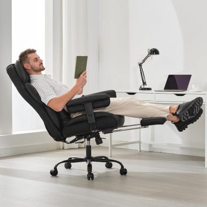 Gzagdecr - Silla de oficina grande y alta de 400 libras, silla de juego de piel sintético con respaldo alto, silla reclinable, silla de oficina ergonómica ejecutiva, soporte lumbar, silla de