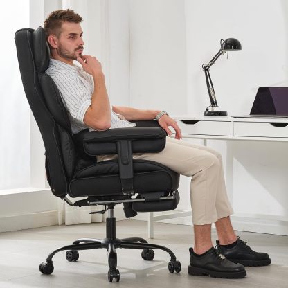 Gzagdecr - Silla de oficina grande y alta de 400 libras, silla de juego de piel sintético con respaldo alto, silla reclinable, silla de oficina ergonómica ejecutiva, soporte lumbar, silla de