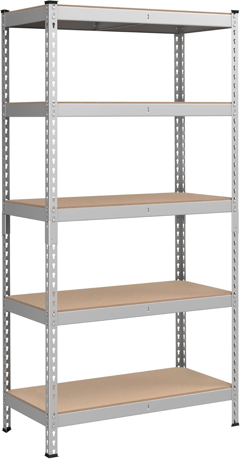 SONGMICS Estantería de Almacenamiento de 5 Niveles, Montaje sin Tornillos, Estantes Ajustables, 45 x 90 x 180 cm, Marrón Rústico y Negro MGLR450BZ02.