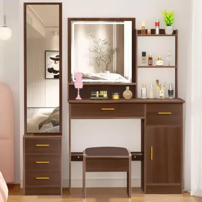 Tocador De Dormitorio Con Luces Led Y Dos Espejos Con Banco