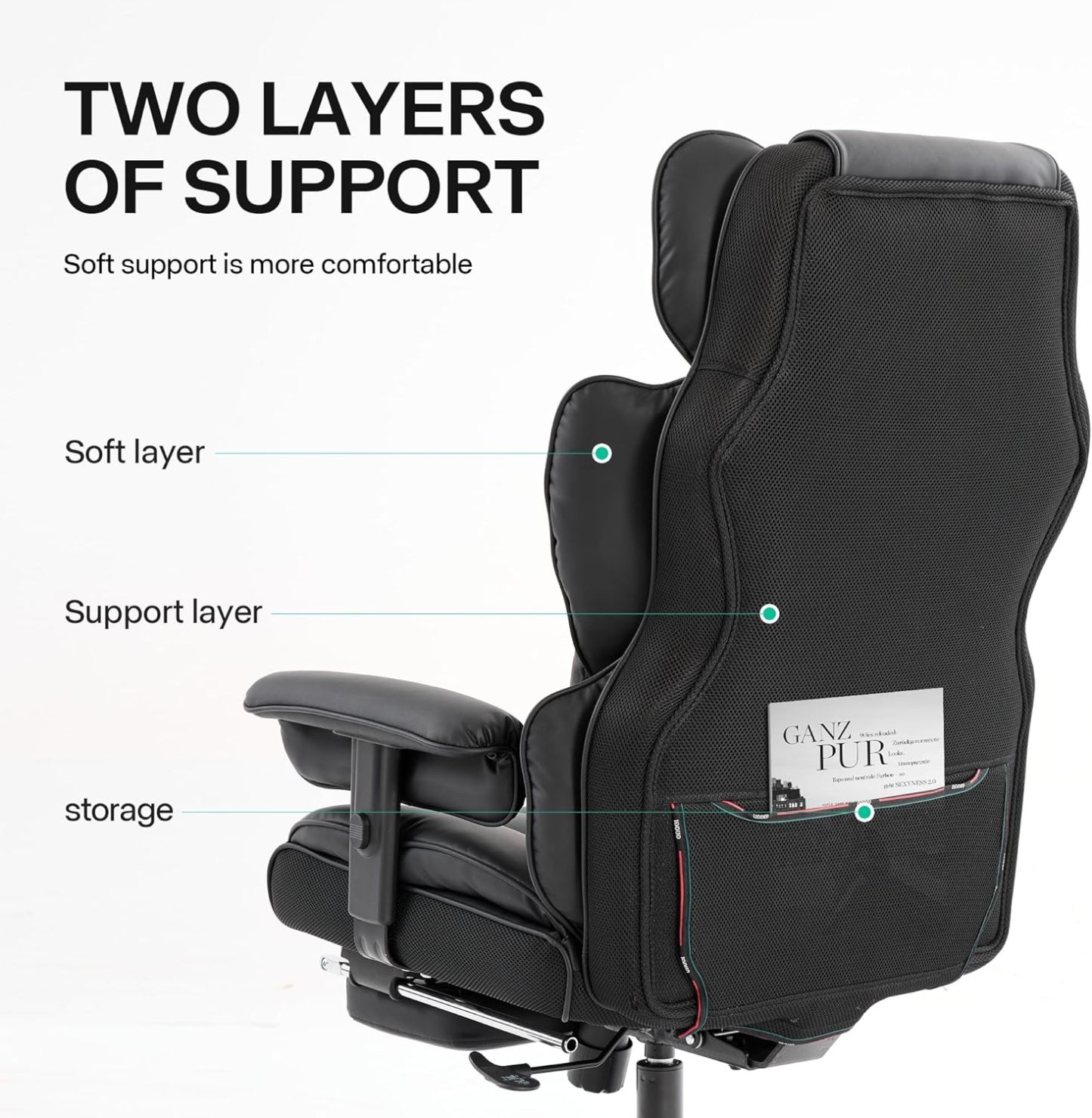 Gzagdecr - Silla de oficina grande y alta de 400 libras, silla de juego de piel sintético con respaldo alto, silla reclinable, silla de oficina ergonómica ejecutiva, soporte lumbar, silla de