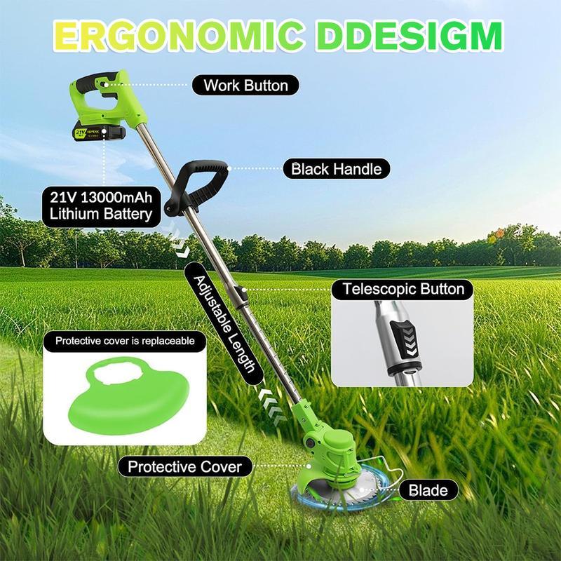 Desbrozadora inalámbrica con 2 baterías, recortadora de césped eléctrica, altura ajustable, cabezal giratorio de 90°, bordeadora de césped ligera, ideas de regalo perfectas