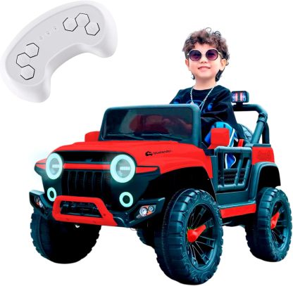 Bluelander Carro Electrico Tipo Jeep Montable Niño Niña, 69*61*105 Cm, Carro Electrico 5 KM/H, Carrito Montable Electrico Musical, Luz Led, Control Remoto, Puerto USB, MIC, Bateria Recargable (Rojo)